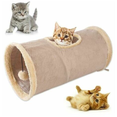 Tunnel pliable pour chat, tunnel de jeu pour chat, tunnel de jeu en daim durable avec boule kaki