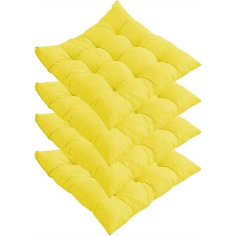 Lot de 4 coussins de chaise épais, coussins de chaise de salle à manger 40 x 40 cm, coussins de chaise de jardin pour la maison, le bureau, l'intérieur et l'extérieur (jaune) (1/4)