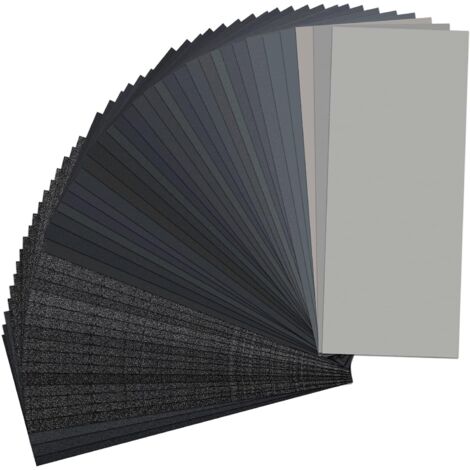 Lot de 48 feuilles de papier abrasif, grains assortis 120-5000, 23 x 8,9 cm, papier abrasif sec et humide de qualité supérieure pour la finition des meubles en bois et le ponçage du métal. (1/5)