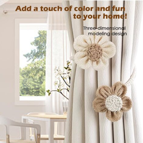 Lot De 2 Embrasses à Câble Pour Rideaux - Couleur Kaki/Crème - 75 Cm - État Neuf