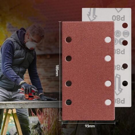 Sruhrak Treillis Feuilles Abrasive 115x230mm, 25 Pièces Papier a Poncer 80 Grains Abrasives Papier pour Ponceuse Vibrante Polir et Enlever La Rouille