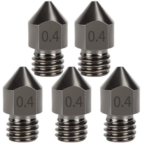 5 Pièces Acier Trempé MK8 Buses, 0,4mm Hotend Extrudeuse Nozzle pour Ender 3s 3 Pro, CR-10 Imprimante 3D 1,75mm Filament (1/5)