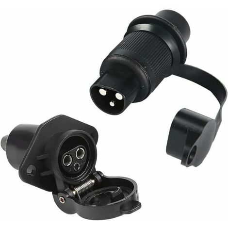 Prise Remorque 3 Broches et Fiche pour Remorque 12V, Prise Électrique 3 Broches Femelle Connecteur Prise Attelage Remorque Male 3 Broches Étanche pour Machines Agricoles, Camions, Bateaux (1/5)