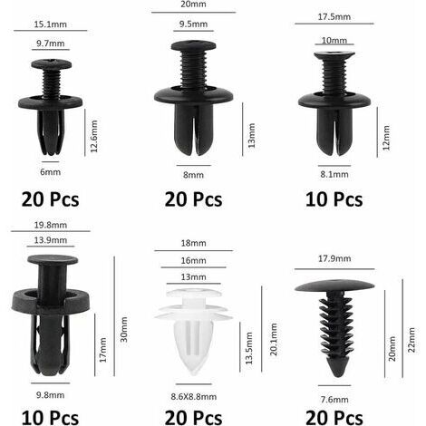 Kit De 195 Clips Plastique Pour Voiture - Rivets De Fixation Universels Pour Panneaux, Portes, Pare-chocs - Avec Outil De Démontage - 5