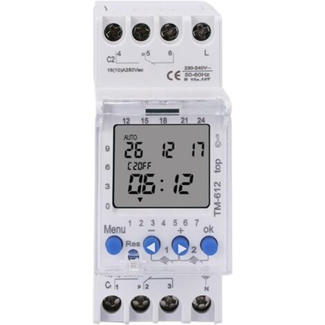 TM612 220 VCA 16 A 6 broches 2 NO 2 NC 2 canaux Grand écran LCD Horloge programmable 24 h avec deux sorties relais Minuterie 2 NO (TM612 12 V) (1/3)