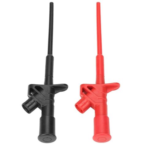 Clip de câble multimètre, 2 pièces P5004 Sonde de test haute tension flexible isolée Clip de crochet de test professionnel rapide Sonde détachable Multimètre Pointe de test Noir + Rouge (1/5)