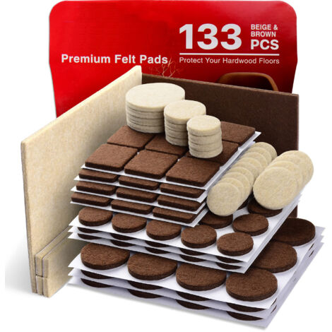 Patins de meubles en feutre, 133 pièces, patins de meubles de qualité supérieure - Patins de meubles en feutre, meilleurs protecteurs de plancher en bois, marron et beige (1/4)