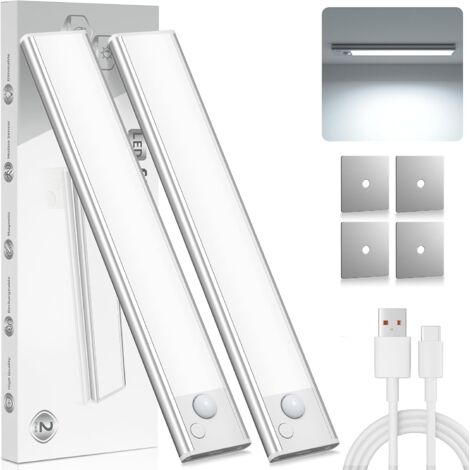 Lampe LED Rechargeable Avec Détecteur De Mouvement – USB-C, 4000K, Aimant Intégré, Pour Placard/escalier (2 Pièces)
