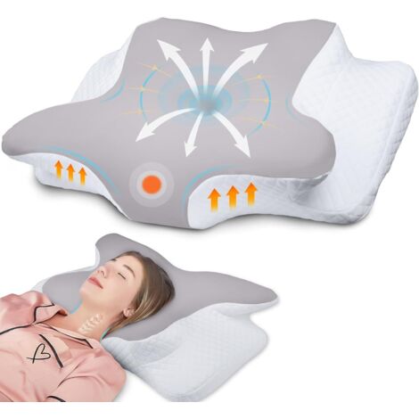 Oreiller Cervical Ergonomique Mémoire De Forme Papillon - 2 Hauteurs, Housse Amovible | Pour Dormeurs Sur Le Côté, Dos, Ventre | Soulage Les Douleurs De Cou