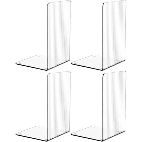 Lot de 4 serre-livres en acrylique transparent pour étagères, avec tapis antidérapants, design unique, décoratifs pour la maison, le bureau et les fournitures scolaires (1/5)