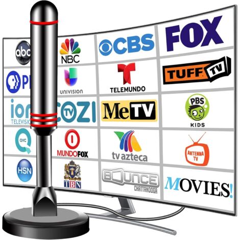 Antenne TV Intérieure Puissante - Réception Jusqu'à 500 Km, 360°, Compatible 4K/1080p - Pour Chaînes Locales Gratuites TNT