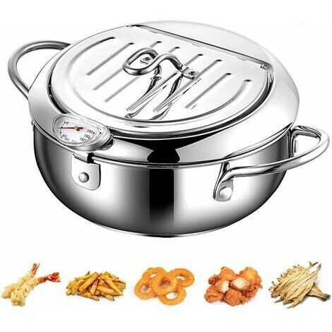 Friteuse 4-en-1 Japonaise Inox FAUOSWUK – Avec Couvercle Et égouttoir (20 Cm)