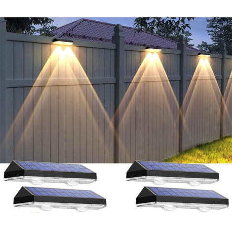 Lampes solaires d'extérieur pour clôture - 3 000/4 000/6 000 K, 3 modes, étanches IP65, pour jardin, balustrade, marche, terrasse, escalier et mur (lot de 4) (1/5)