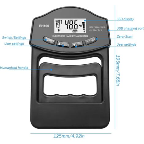Dynamomètre Mécanique à Grand écran 42mm – Mesure Précise De La Force De Poignet, Bleu/noir