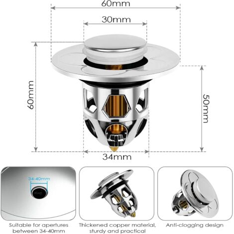 Un Ensemble De 2 Bouchons De Vidange Universels à Charnière  34-40 Mm  Avec Filtres Anti Colmatage Et Accessoires Courts Pour Evier De Cuisinesalle De Bain 91733439