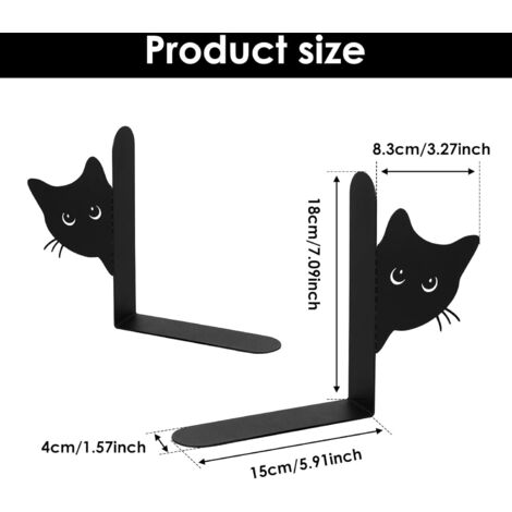 Jicyor Lot de 2 Serre-Livres en métal,Motif Chats Noirs Décoration Stable pour Le Bureau et la Maison
