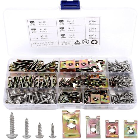 Rivet Plastique Voiture 200 Pièces U-Clip Nut U-Clips Vis De Carrosserie Pour Ailes De écrous U Fixation Auto