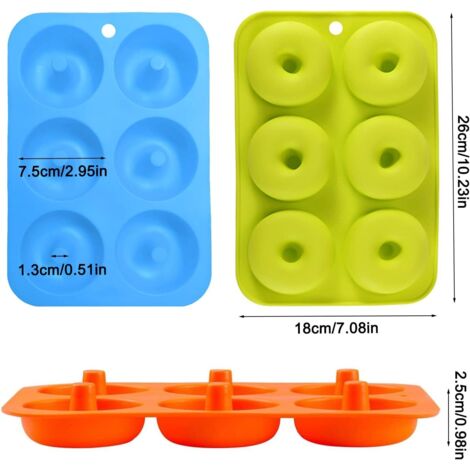 Lot de 2 moules à donuts en silicone antiadhésif à 6 trous pour muffins, bagels, biscuits, gâteaux Rouge/vert