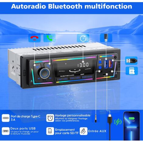 Autoradio 1 DIN Bluetooth 5.1 Avec Radio FM, APP Et Commandes Volant - USB/AUX/TF