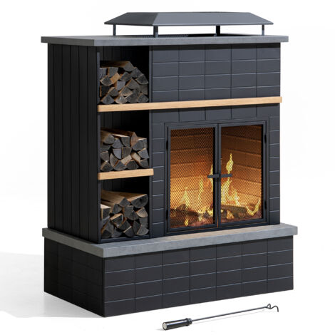 Stahl Holzkamin ETNA - 106cm x 132cm, schwarz