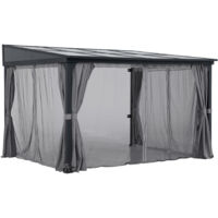 Stahl Wandpavillon MEIJE mit Vorhängen und Netz - 360cm x 300cm, schwarz