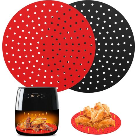 9 Pouces Tapis pour Friteuse à Air Réutilisables, 2 Pièces Tapis en Silicone Carré Antidérapant, Tapis de Panier Antiadhésif, Noir + Rouge (1/5)