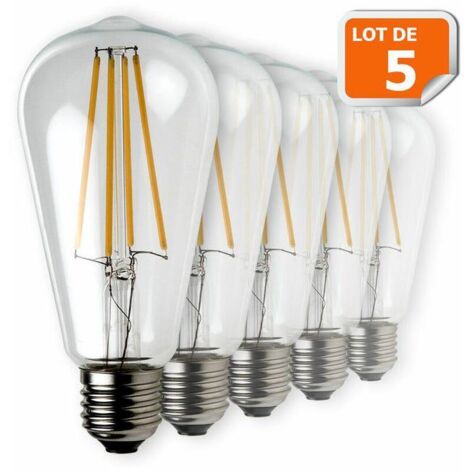 Lot de 5 Ampoules Led Filament ST64 Style Edison Teardrop 7 watt (eq.52 watt) Culot E27 (SKU Produit : 92642765 SKU Offre : E2735) (1/2)