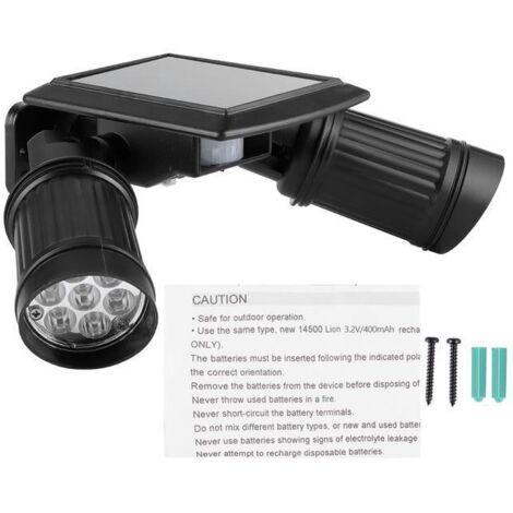 Projecteur solaire réglable à double tête 14LED, applique murale avec capteur de mouvement, lumière de sécurité pour jardin extérieur (1/3)
