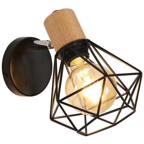 Applique murale industrielle, lampe murale rotative à 360°, lampe cage en métal noir E27, luminaires décoratifs vintage