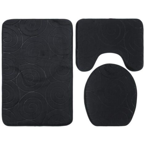 Ensemble de 3 tapis de salle de bain en pierre gaufrée, couverture d'abattant de toilette, tapis de sol absorbant côté baignoire, noir (SKU produit : 92379778 SKU Offre : YM3112220071712) (1/4)