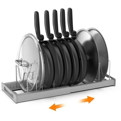 Range-Casserole Et Couvercles 7 Compartiments - Support Inox Réglable - Organisateur Cuisine