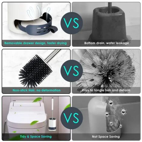 Brosse WC Silicone Brosse Toilette avec support à séchage rapide pincette cachée Brosse Toilette Silicone pour salle WC (SKU Produit : 92579736 SKU Offre : 812MTS04) (1/4)