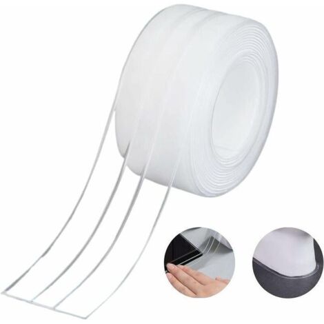 Bande d'étanchéité en silicone Bande d'étanchéité pliable Imperméable et anti-moisissure 38 mm x 3,2 m - Transparent (1 paquet) (1/4)