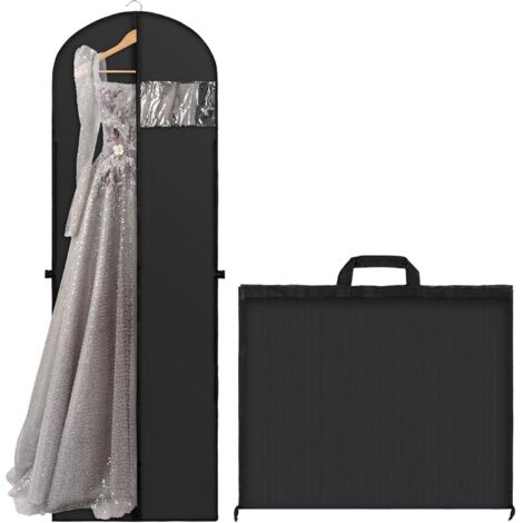 1 housse de robe longue anti-poussière, 180×60cm Housse de robe de mariée avec poignées (noir) (1/5)