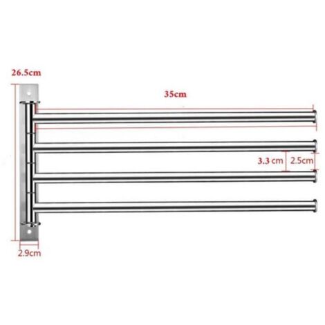 Porte-serviettes en acier inoxydable, porte-serviettes mural orientable à 180° - 4 niveaux - Argent - 35 cm (1/4)