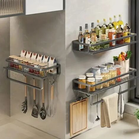 Étagère murale flexible pour rangement d'épices et condiments à suspendre dans la cuisine, idéale pour l'organisation des ustensiles de cuisine (1/2)