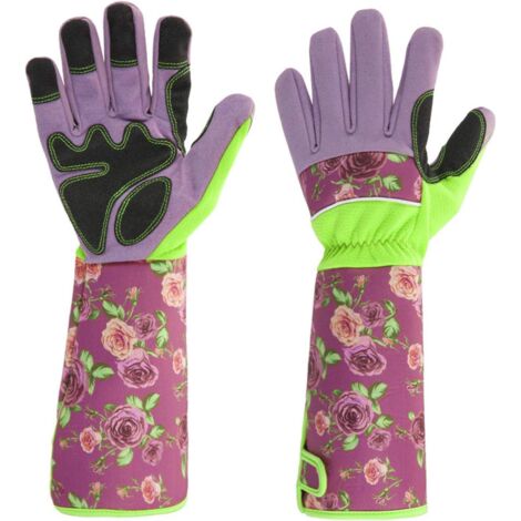 Gants de jardinage longs violets pour hommes et femmes, gants de travail de jardin de protection avant-bras longs avec paumes et doigts renforcés (1/5)
