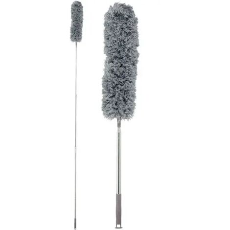 Relaxdays Plumeau, manche télescopique jusqu’à 2,5 m, lavable, souple, microfibre, ramasse-poussière, gris (SKU produit : 93818600  SKU Offre : 1112LIU33) (1/4)