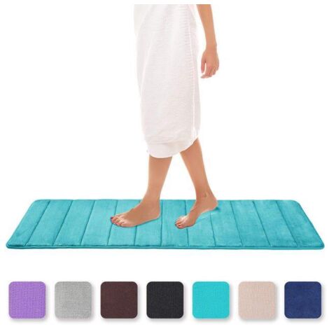 LEMROE Tapis de bain en mousse à mémoire de forme Tapis de bain absorbant antidérapant Tapis de bain lavable - 40 x 120 cm, vert paon (1/5)