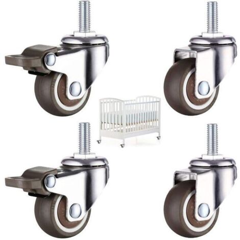 4 Pièces Roulettes pour Meubles Roulette Chaise Bureau Roulettes de Filetées M8 X 25mm, 2 avec Freins + 2 Sans Freins Pivotant Sur 360° (SKU produit : 93818989 SKU Offre : 1029LIU19) (1/4)