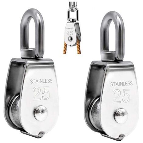 Lot de 2 Poulie de Levage, Poulie Simple en Acier Inoxydable 304 Poulie Simple M25 Charge 150kg (1/3)