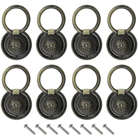 8 PCS Anneau Poignée de Meuble Rétro Boutons pour Porte Tiroirs Vintage avec Vis Bronze (1/5)