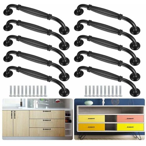 10 PCS Poignée Noir - 96mm de Tiroir Porte Poignées pour Meuble Armoire avec Vis (1/5)
