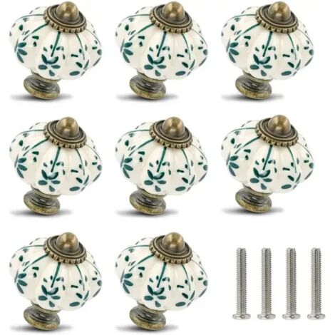 Lot de 12 boutons en céramique ivoire et verte - boutons d'armoire citrouille boutons de commode rétro - tirettes de tiroir vintage avec vis (SKU produit : 94199244 SKU Offre : 1224MBS03) (1/3)