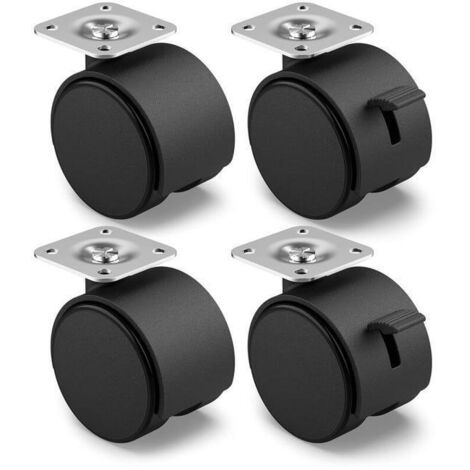 Jeu de 4 Roulettes pour meubles 50 mm - Roulettes de transport avec frein jusqu'à 80 kg par roue - Roulettes pivotantes pour meubles d'intérieur (SKU Produit : 93819002 SKU Offre : 1029LIU14) (1/3)