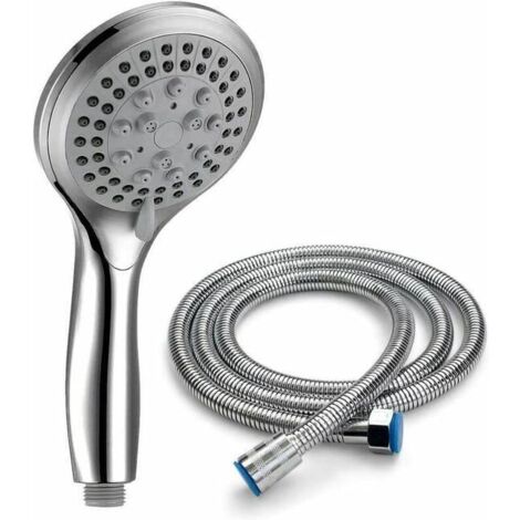 Pommeau de douche avec flexible de 1,5 m, 5 modes universels, douchette chromée et douchette flexible, douchette haute pression salle de bain (SKU produit : 94199191 SKU Offre : 1227LIU12) (1/4)