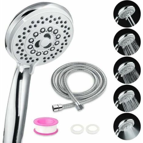 Pommeau de douche avec flexible de douche, anti-calcaire, 5 modes d'économie d'eau haute pression, douche de salle de bain en ABS + acier inoxydable (1/4)