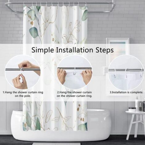 Rideau De Douche Imprimé GARDEN - Polyester Déperlant 180x200 Cm, 12 Anneaux Inclus - Blanc, Lavable Machine - 5