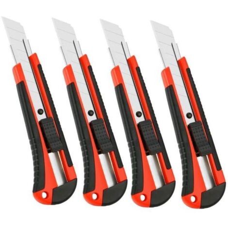 Lot de 4 couteaux utilitaires robustes rétractables avec lames cassables de 18 mm de qualité industrielle (SKU produit : 95330999 SKU Offre : 25318DJ02) (1/4)
