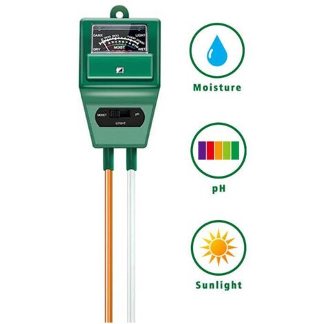 PH-mètre de sol, kit d'outils de jardin 3 en 1 testeur d'humidité/lumière/pH du sol, parfait pour le jardin, la pelouse, la ferme (vert) (1/4)